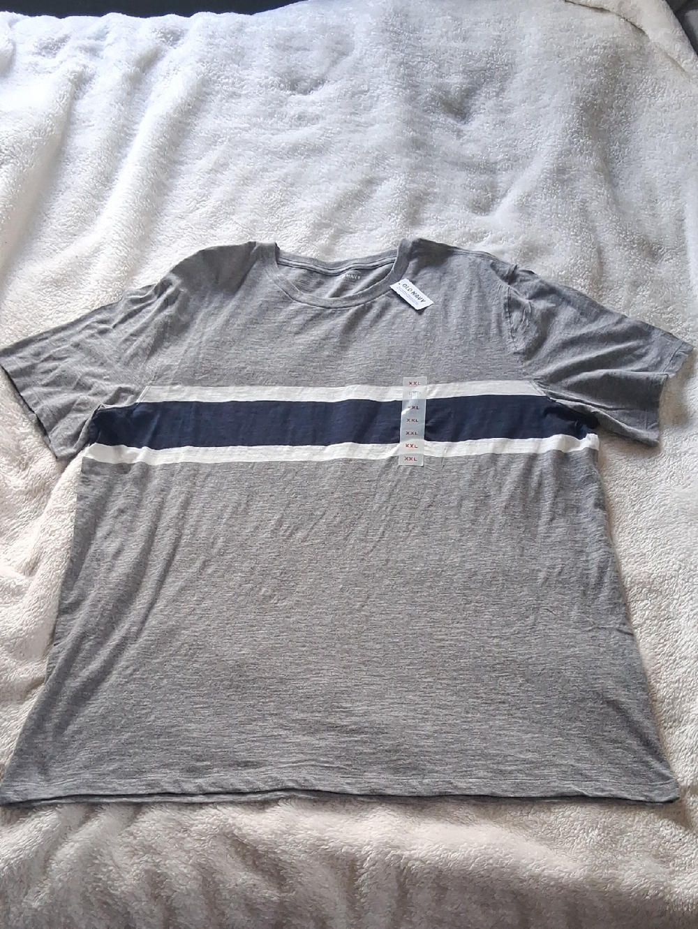 Old Navy Gray Short-Sleeve Tee with Navy and White Stripes